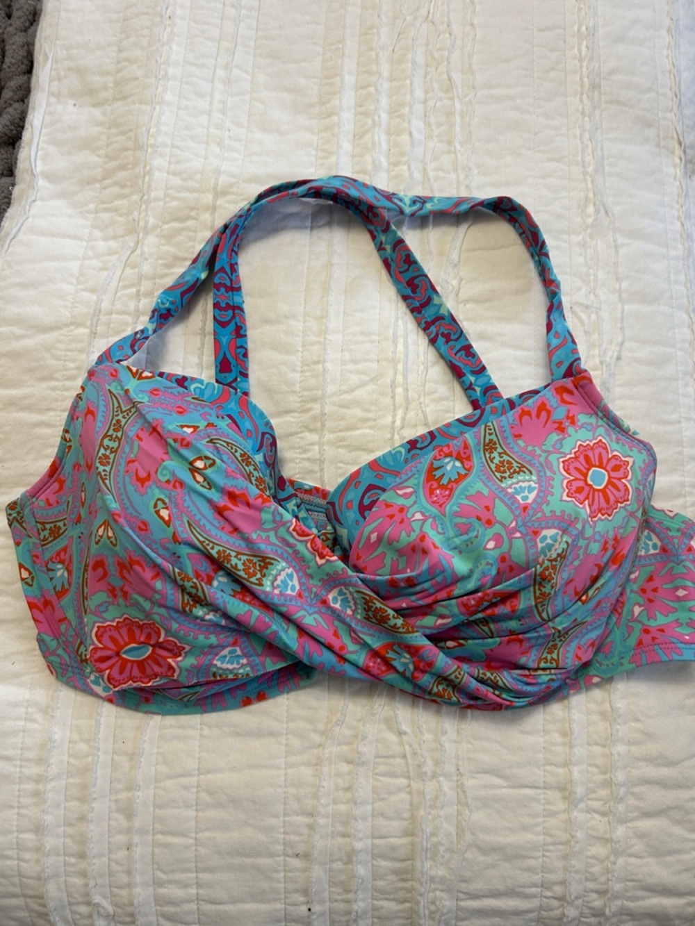 Bleu Rod Beattie Floral Paisley Bikini Top in Turquoise, Pink